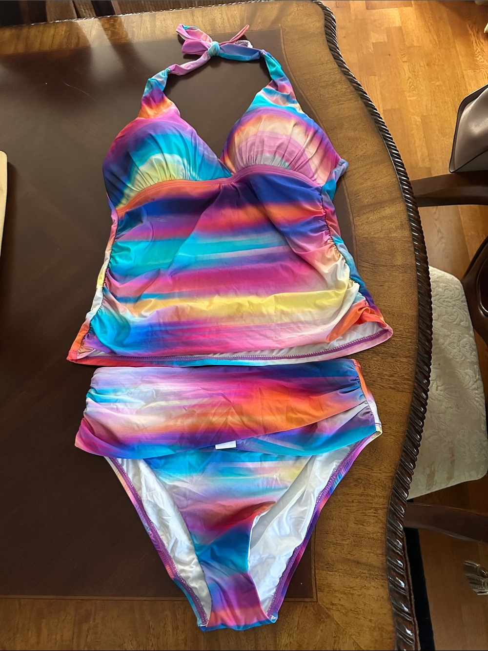 LadiesRainbow Striped Tankini and bottoms